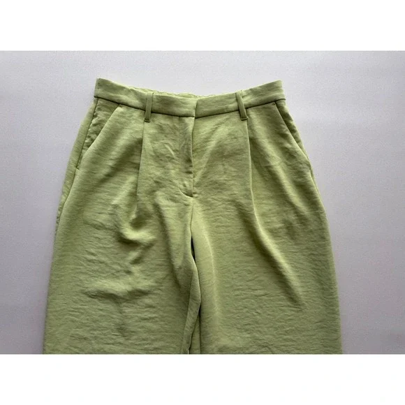 Abercrombie & Fitch Lime Green Pleated Wide Leg Trousers High Rise Pants Size 12 - Picture 3 of 12